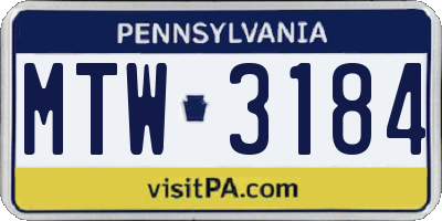 PA license plate MTW3184