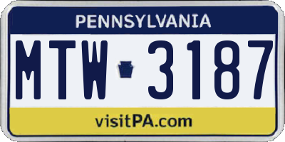 PA license plate MTW3187