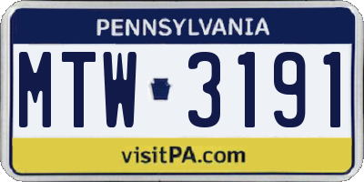 PA license plate MTW3191