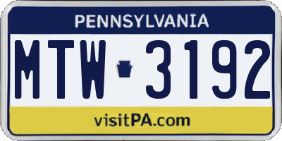 PA license plate MTW3192