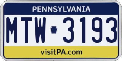 PA license plate MTW3193