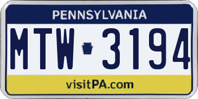 PA license plate MTW3194