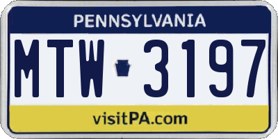 PA license plate MTW3197