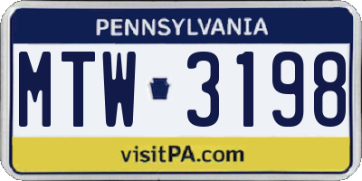 PA license plate MTW3198