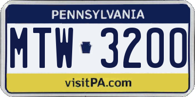 PA license plate MTW3200