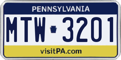 PA license plate MTW3201