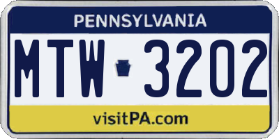 PA license plate MTW3202