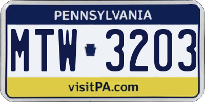 PA license plate MTW3203
