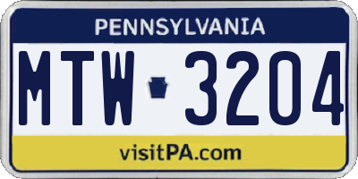 PA license plate MTW3204