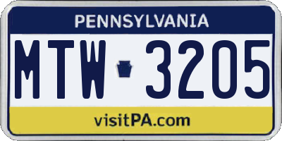 PA license plate MTW3205