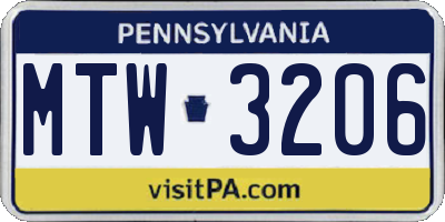 PA license plate MTW3206
