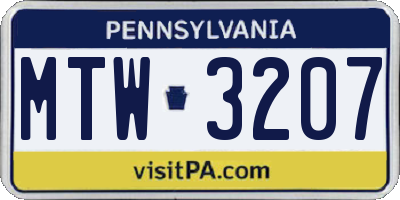 PA license plate MTW3207
