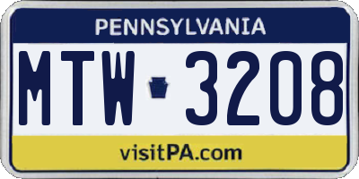 PA license plate MTW3208
