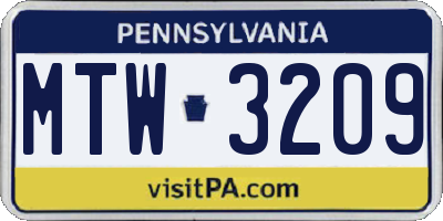 PA license plate MTW3209