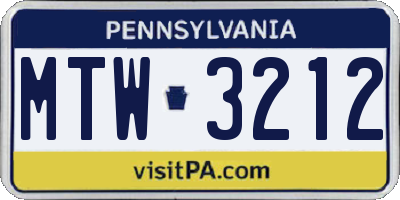 PA license plate MTW3212