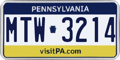 PA license plate MTW3214