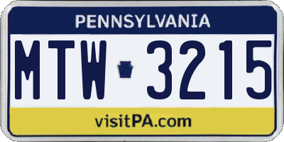 PA license plate MTW3215
