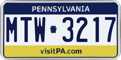 PA license plate MTW3217