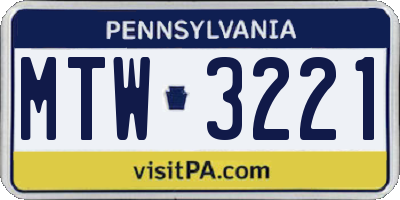 PA license plate MTW3221