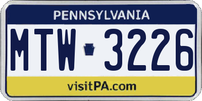 PA license plate MTW3226