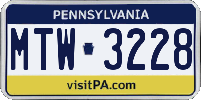 PA license plate MTW3228