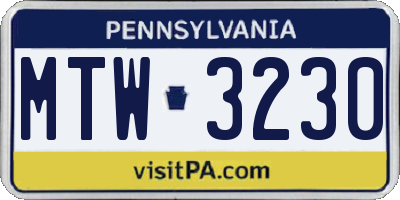PA license plate MTW3230