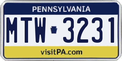 PA license plate MTW3231
