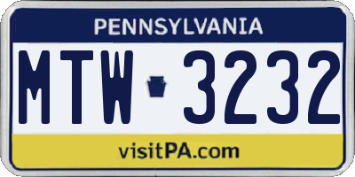 PA license plate MTW3232