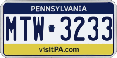 PA license plate MTW3233