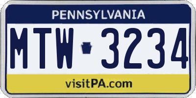 PA license plate MTW3234