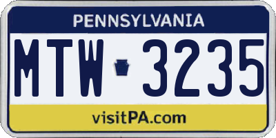 PA license plate MTW3235