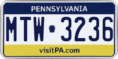 PA license plate MTW3236