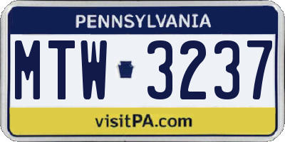 PA license plate MTW3237
