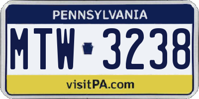 PA license plate MTW3238