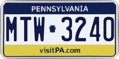 PA license plate MTW3240