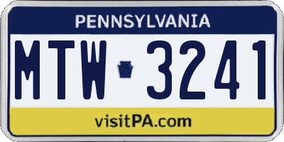 PA license plate MTW3241