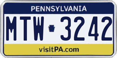 PA license plate MTW3242