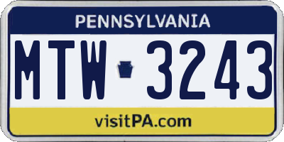 PA license plate MTW3243