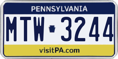 PA license plate MTW3244