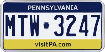PA license plate MTW3247