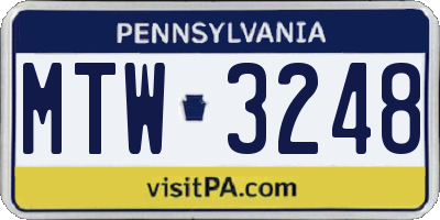 PA license plate MTW3248