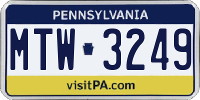 PA license plate MTW3249