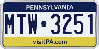PA license plate MTW3251