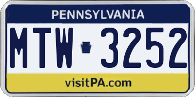 PA license plate MTW3252