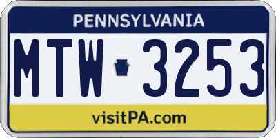 PA license plate MTW3253