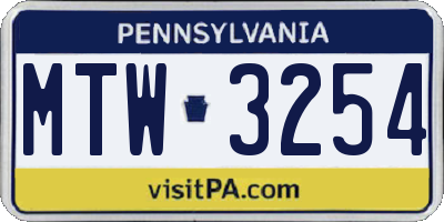 PA license plate MTW3254