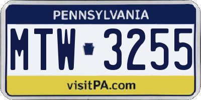 PA license plate MTW3255