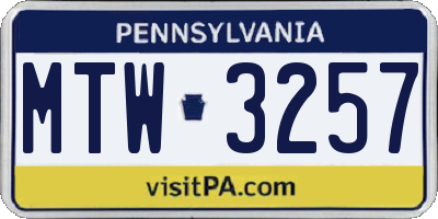 PA license plate MTW3257