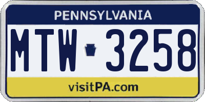 PA license plate MTW3258