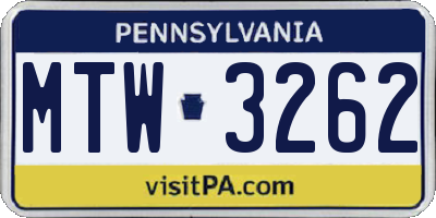 PA license plate MTW3262